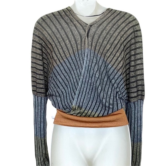 Free People Pluto Faux Wrap Multicolor Long Sleeve Ribbed Top Size Small NWT - Picture 6 of 12